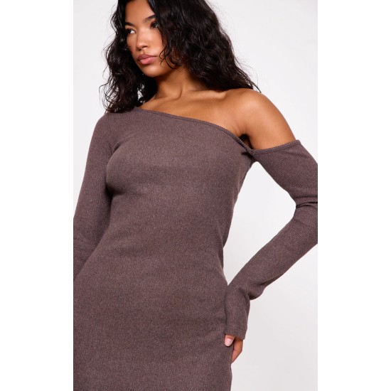 Chocolate Heavy Brushed Asymmetric Maxi Dress