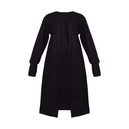 Black Ribbed Knitted Midi Cardigan