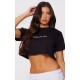 PRETTYLITTLETHING Cotton Black Oversized Crop T-Shirt