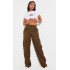 PRETTYLITTLETHING Shape Dark Khaki Green Buckle Detail Cargo Wide Leg Pants