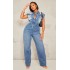 Shape Light Blue Sleeveless Rigid Denim Jumpsuit