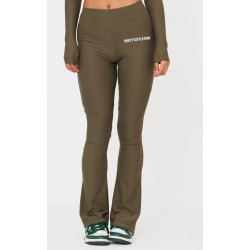 Khaki Cotton High Waist Flared Pants