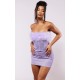 Lilac Glitter Corset Feather Bandeau Bodycon Dress