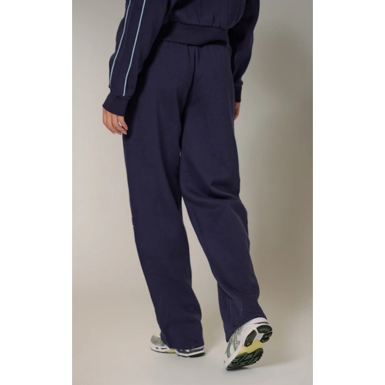 PRETTYLITTLETHING Navy Embroidered Contrast Piping Straight Leg Sweatpants