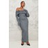 Plus Charcoal Heavy Brushed Rib Bardot Trim Maxi Dress