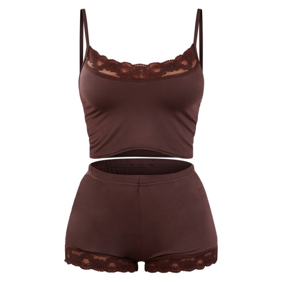 Chocolate Jersey Lace Trim Short PJ Set