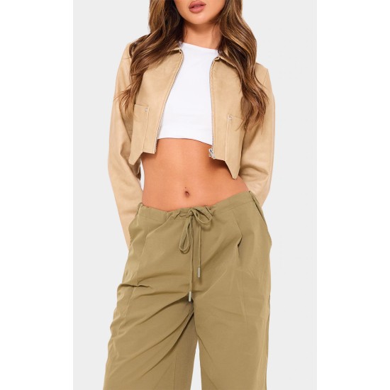 Khaki Thin Waistband Drawstring Detail Track Pants