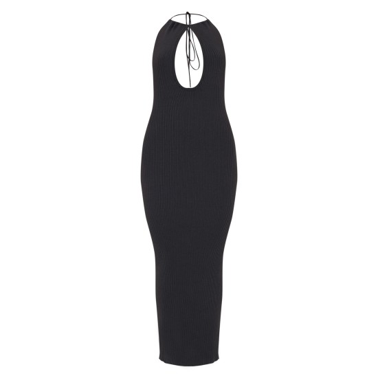 Black Fine Knit Halterneck Maxi Dress