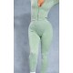 Khaki Acid Wash Seamless Rib High Waist Gym Leggings