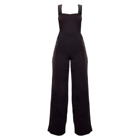 Black Woven Cut Out Bow Detail Jumpsuit