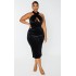 Plus Black Velvet Underwired Cross Front Midi Dress