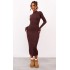 Chocolate Turtle Neck Knitted Bodycon Maxi Dress