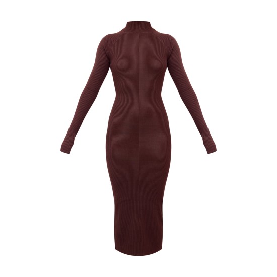 Chocolate Turtle Neck Knitted Bodycon Maxi Dress