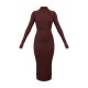 Chocolate Turtle Neck Knitted Bodycon Maxi Dress