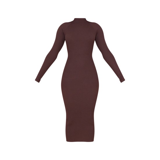 Chocolate Turtle Neck Knitted Bodycon Maxi Dress