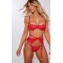 Red Floral Scalloped Edge Lace 3 Piece Lingerie Set