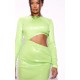 Lime Sequin Cut Out Long Sleeve Maxi Dress