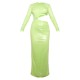 Lime Sequin Cut Out Long Sleeve Maxi Dress