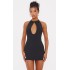 Black Fine Knit Halterneck Mini Dress