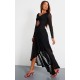 Black Mesh Long Sleeve Frill Detail Cut Out Maxi Dress