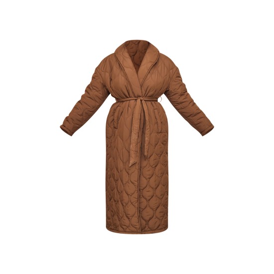 Plus Dark Brown Maxi Belted Quilted Coat