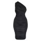 Petite Black Slinky Ruched One Shoulder Longline Midi Dr