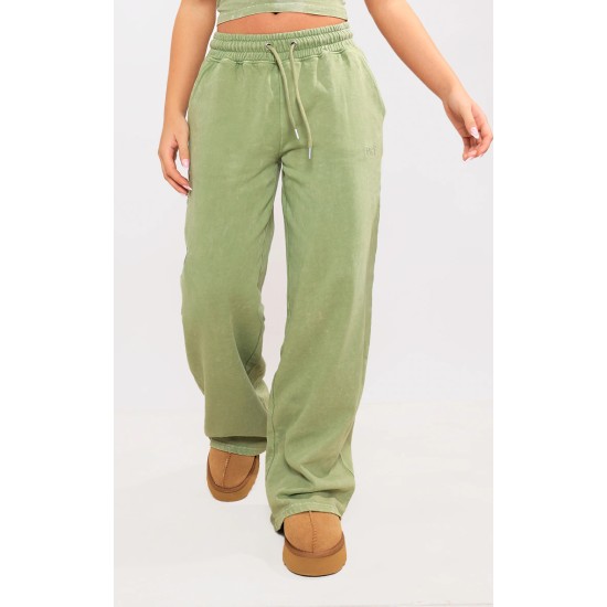 Olive Washed Oversized Low Rise Wide Leg Sweatpants