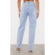 PRETTYLITTLETHING Light Blue Wash Ripped Long Leg Straight Jeans