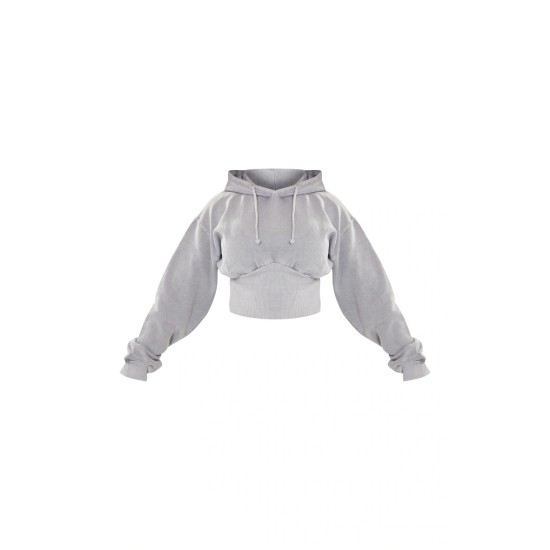 Shape Light Grey Sweat Cropped Shirred Waist Hoodie