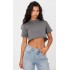 Cotton Charcoal Oversized Crop T-Shirt