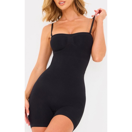 Black Bandeau Removable Strap Shapewear Bodysuit