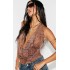 Brown Mesh Snake Printed Halter Neck Top