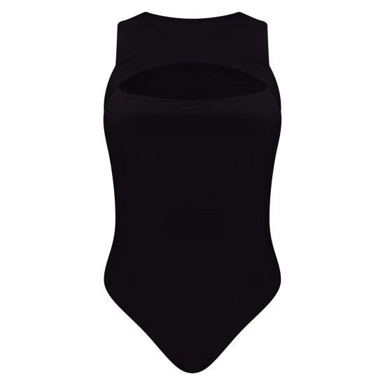 Black Slinky Cut Out Front Bodysuit