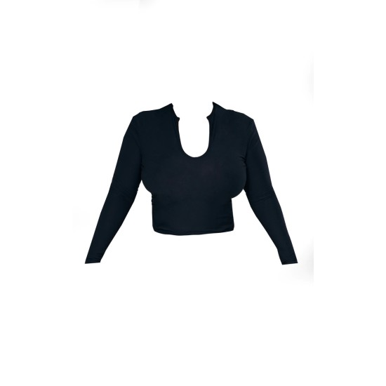 Plus Black Soft Touch V Neck Long Sleeve Top