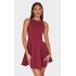 Wine Stretch Woven Racer Pleated Shift Dress