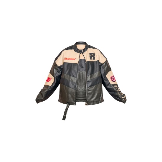 Plus Black Contrast Panel Oversized Faux Leather Motocross Jacket