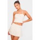 Cream Bow Detail Tie Neck Halterneck Crop Top