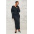 Plus Black Heavy Brushed Asymmetric Ruched Maxi Dress