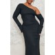 Plus Black Heavy Brushed Asymmetric Ruched Maxi Dress