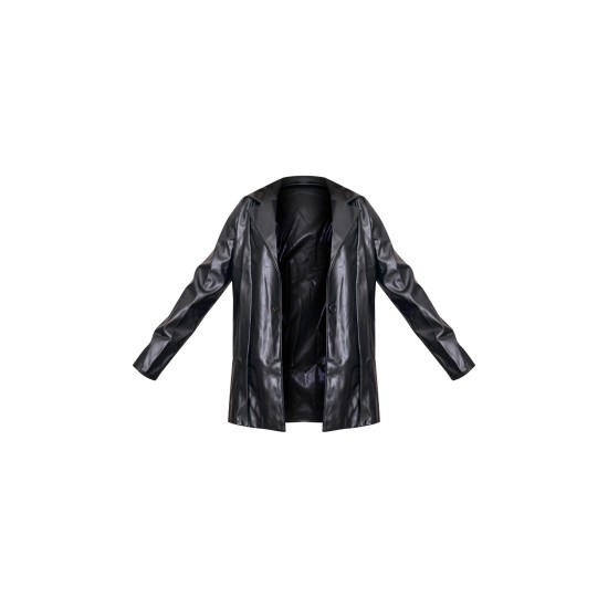 Black Longline Lapel Detail Faux Leather Blazer