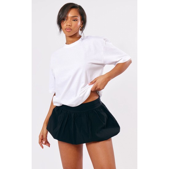 Black Stretch Woven Micro Mini Puffball Skirt