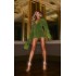 Green Glitter Plisse Flare Sleeve Plunge Romper