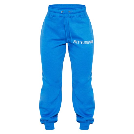 PRETTYLITTLETHING Blue Logo High Waisted Cuffed Sweatpants