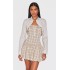 Butter Cream Contrast Pattern Shirt Detail Puffball Dress