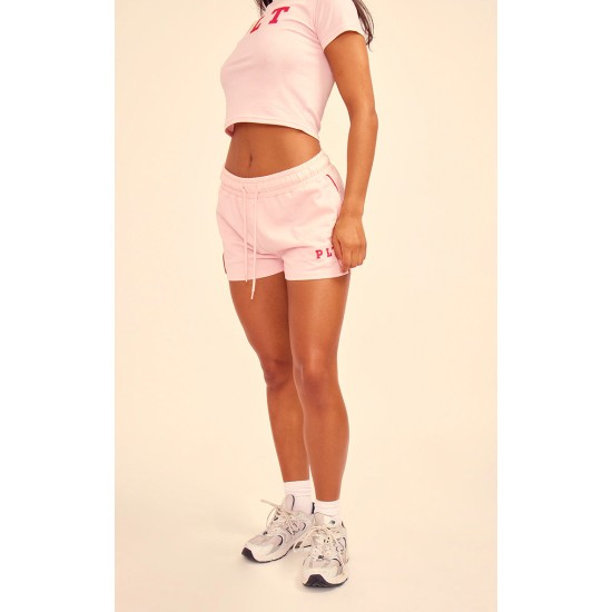 PRETTYLITTLETHING Baby Pink Contrast Binding Runner Shorts