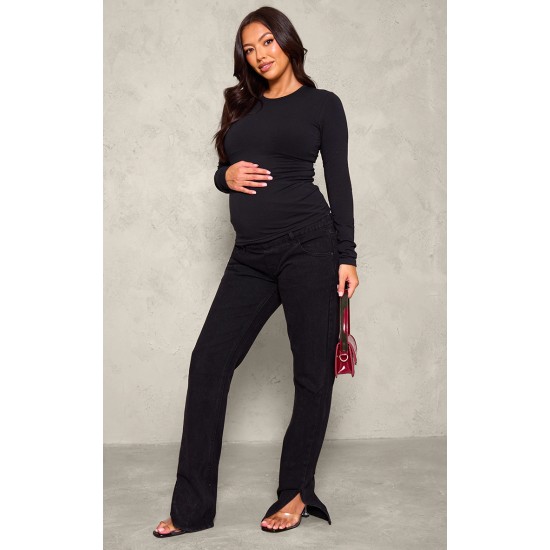 Maternity Black Long Sleeve Basic Fitted Top