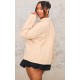 Plus Stone Cable Knit Embroidered Oversized Sweater