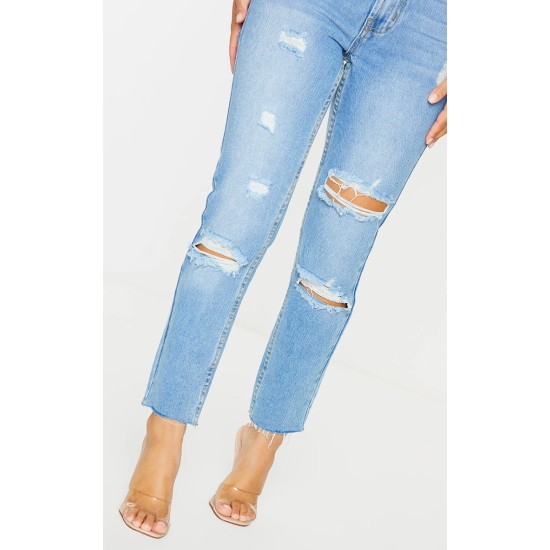 Petite Light Wash Ripped Skinny Jeans