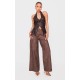 Petite Chocolate Faux Leather Wide Leg Pants