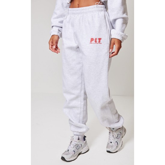 PRETTYLITTLETHING Grey Marl Oversized Cuffed Sweatpants